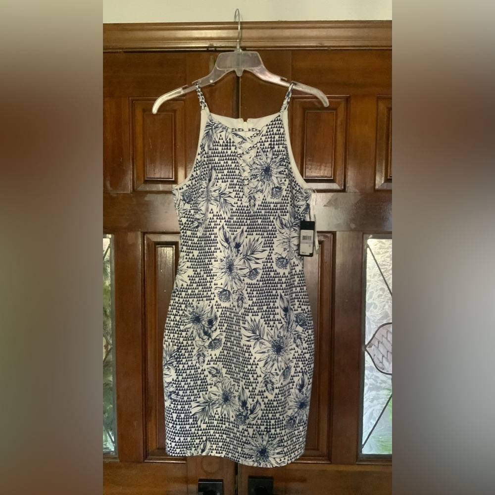 Guess Black and White Sleeveless Halter Sheath Mini Dress